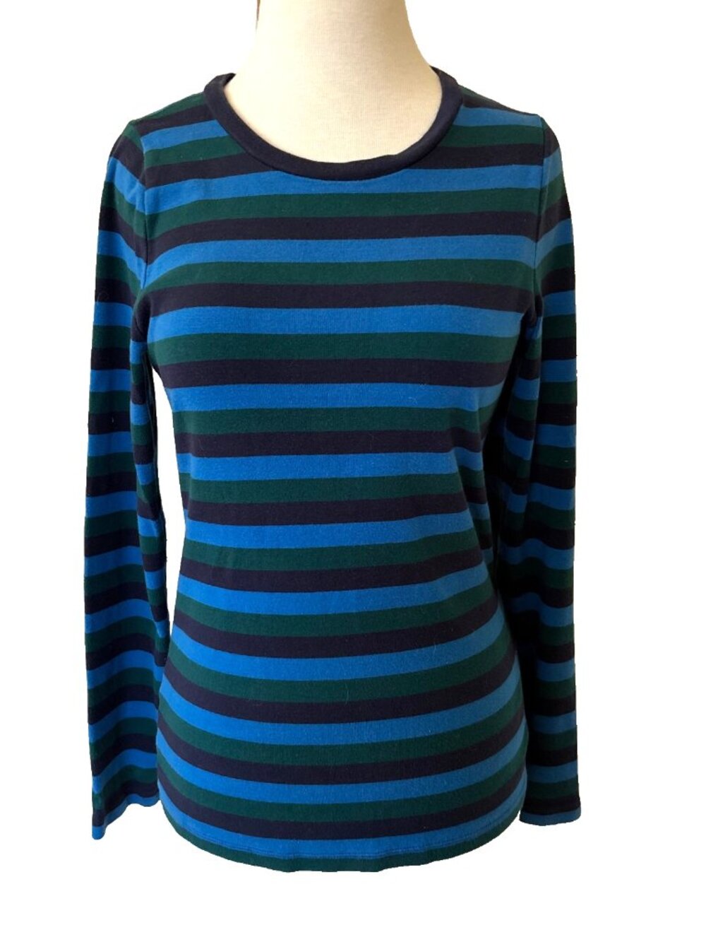 J.Crew 90s Striped Perfect Fit Cotton Long Sleeve T-Shirt Navy Blue Green Large